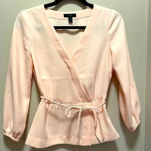 J crew long sleeve blouse with side zipper and tie bow.